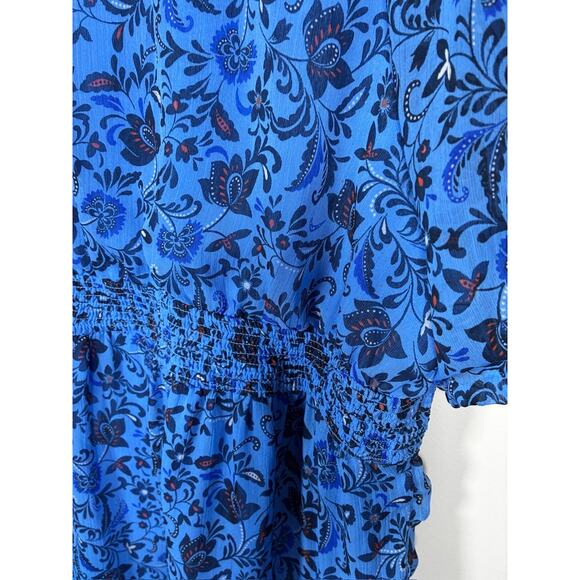 Old Navy Royal Blue Midi Dress XL Floral Tiered Cottagecore Modest Fall Wedding - Picture 5 of 11